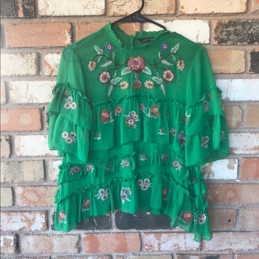 Zara Embroidered Tiered Ruffle Top - Picture 6 of 7